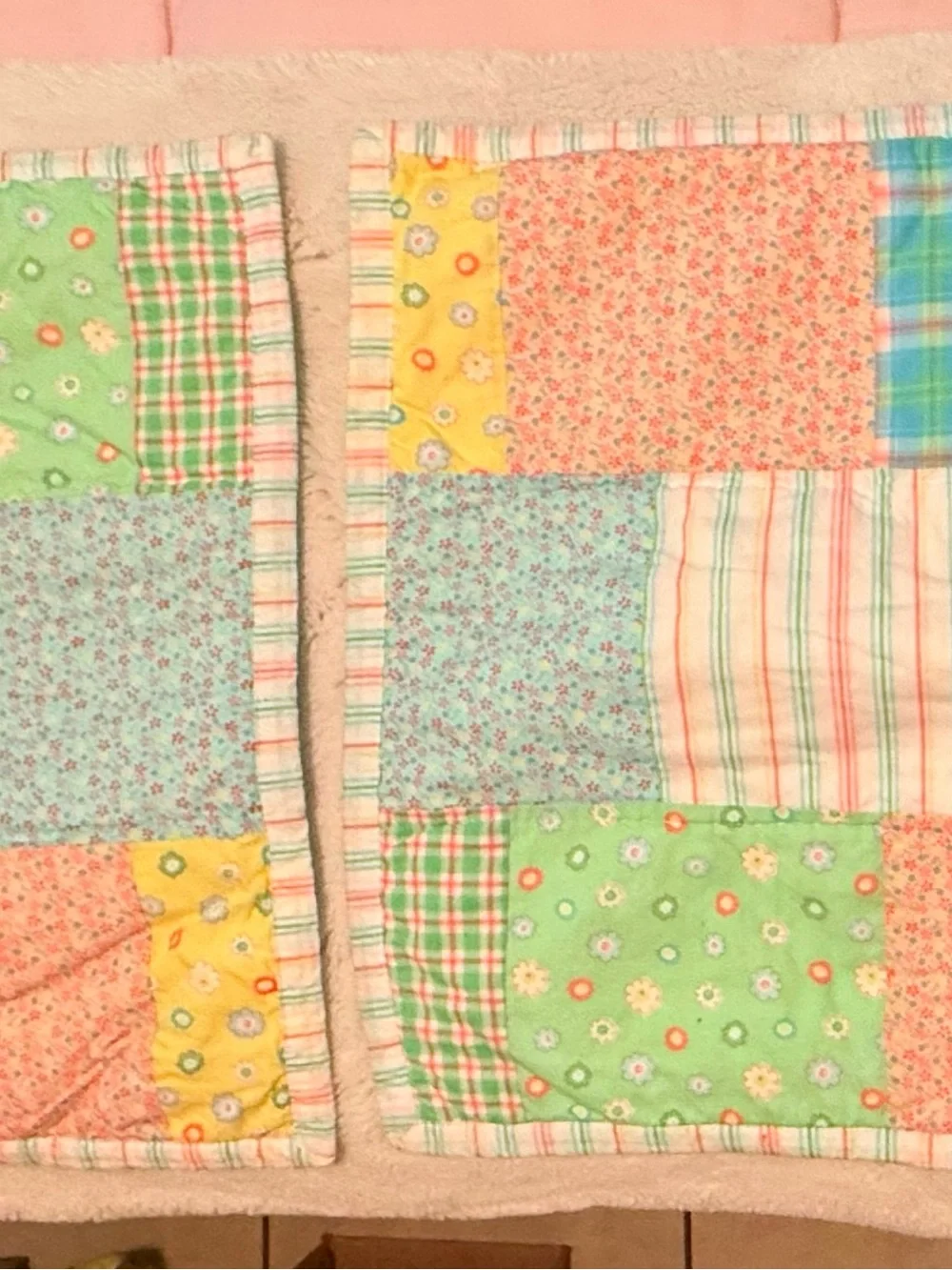 Circo Pastel Patchwork Cotton Quilt Throw - Green, Yellow, Blue, Pink, Cream